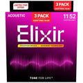 Elixir Nanoweb Phosphor Bronze 3'lü Paket Akustik Gitar Teli (11-52)